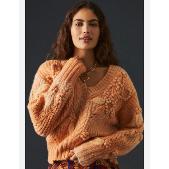 Anthro Bauble V-Neck Sweater Med $198 Retail